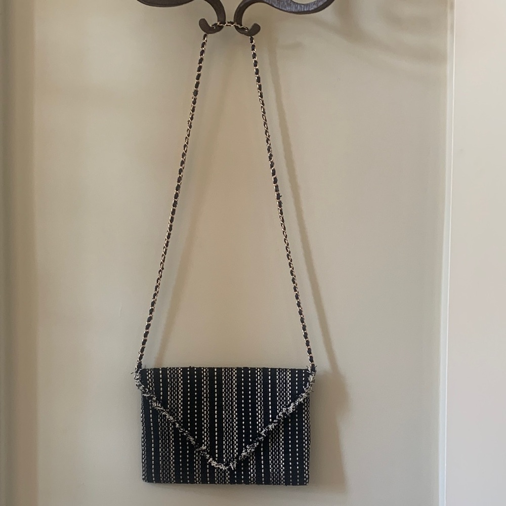 Sondra Roberts Black and White Striped Envelope Crossbody